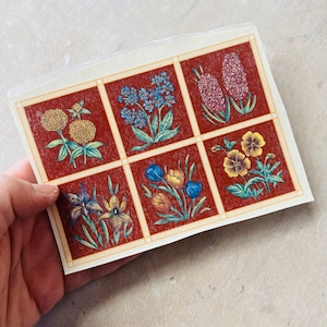 Flowers Overglaze Decal, Pottery Waterslide Transfer, Vintage Style, Ceramic Decoration Tool, Botanical Design Red