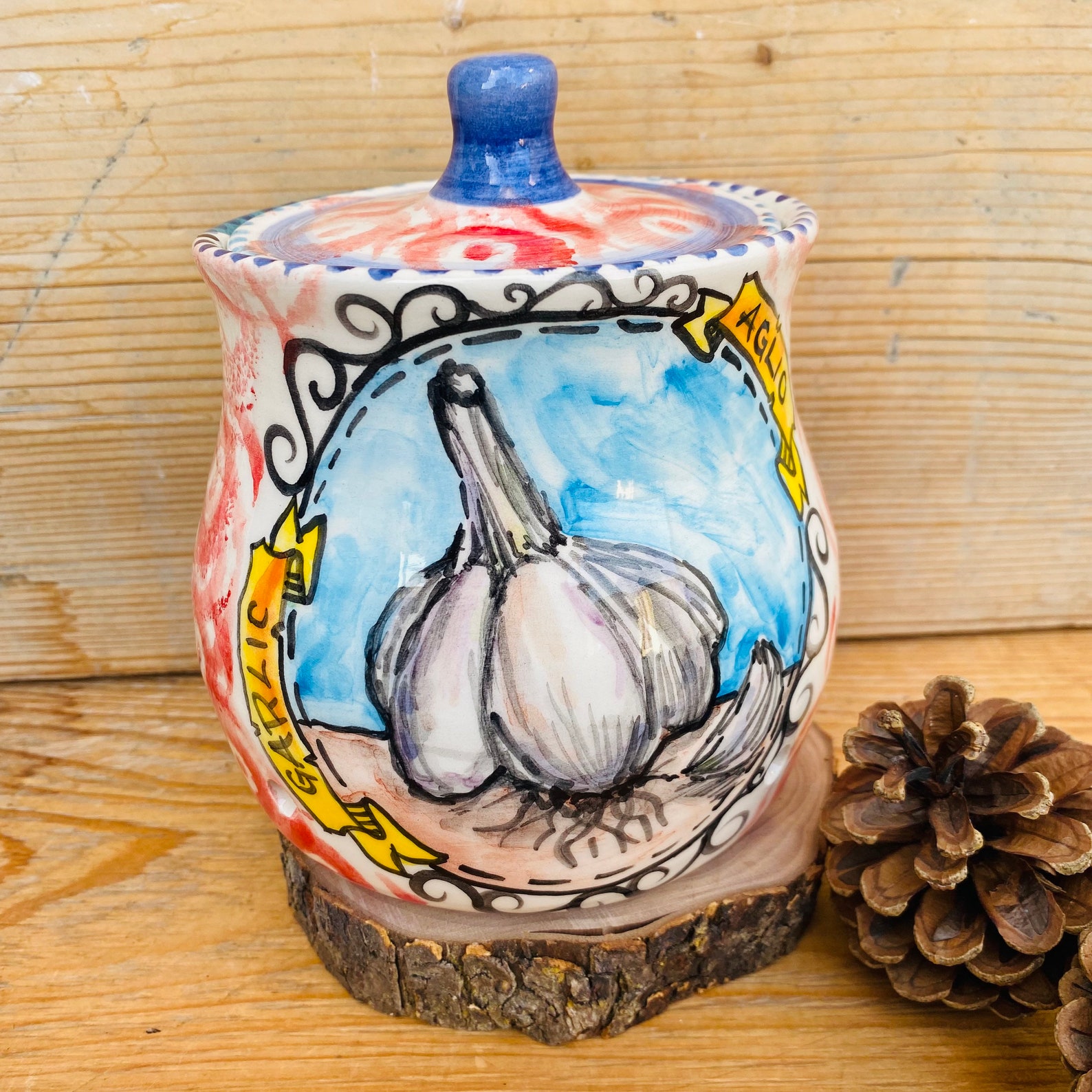 Garlic holder Italian pottery jar ceramic garlic container Etsy