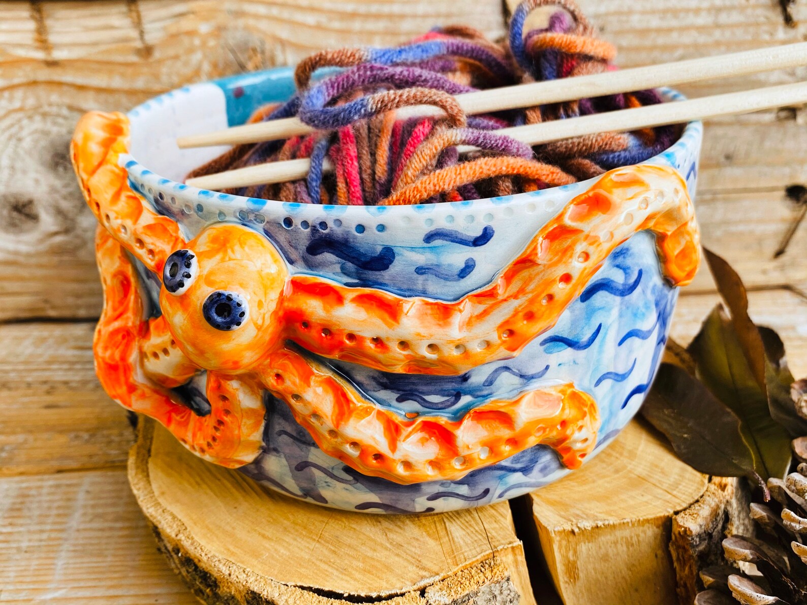 Ceramic Yarn Bowl Octopus Yarn Bowl Pottery Yarn Bowl Etsy