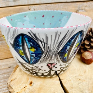 Cheshire Cat-skål, Alice i Underlandet, Lewis Carroll, flingorskål, Tillverkad i Italien, Handgjord keramik, Galna hattmakaren