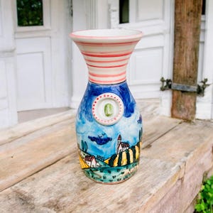 Pichet à eau avec campagne toscane, Carafe à vin peinte à la main, Fabriqué en Italie, Vase en poterie pour le vin, Carafe en céramique