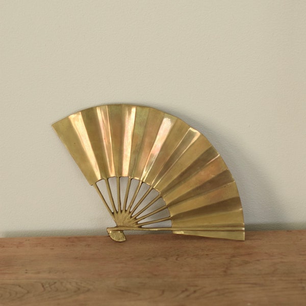 Vintage Solid Brass Asian Decorative Fan Tray trinkets Wall Decor