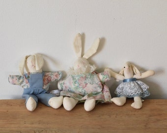 Set of 3 vintage mini bunny rabit toy dolls house of Lloyd cotton handmade Easter plush stuffed animals