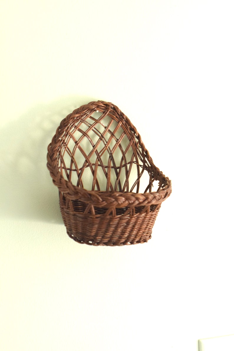 Vintage Wicker Hanging Wall Basket Brown Woven Produce Basket Etsy