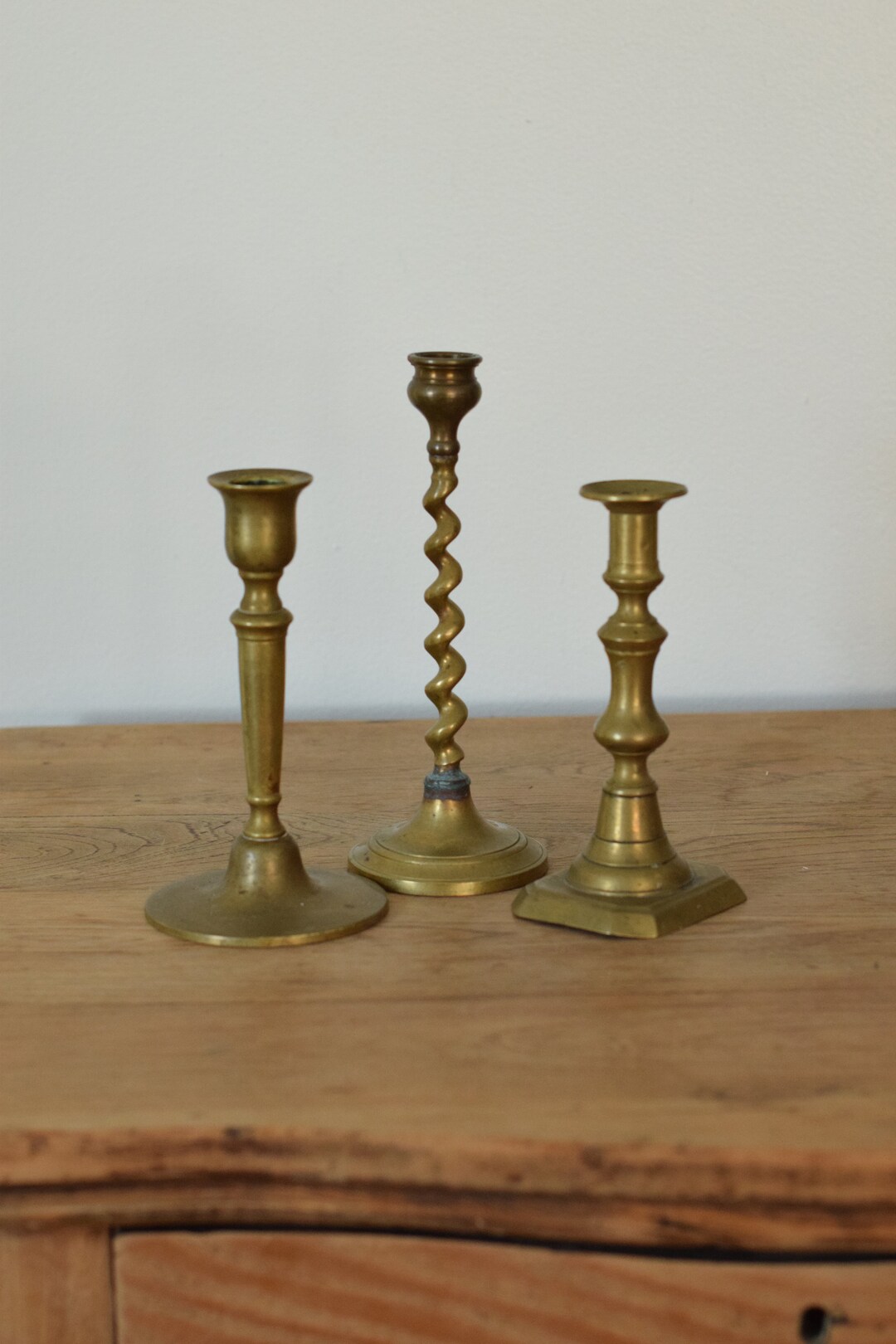 Set of 3 Vintage Brass Candlesticks Holders Assorted Sizes Etsy