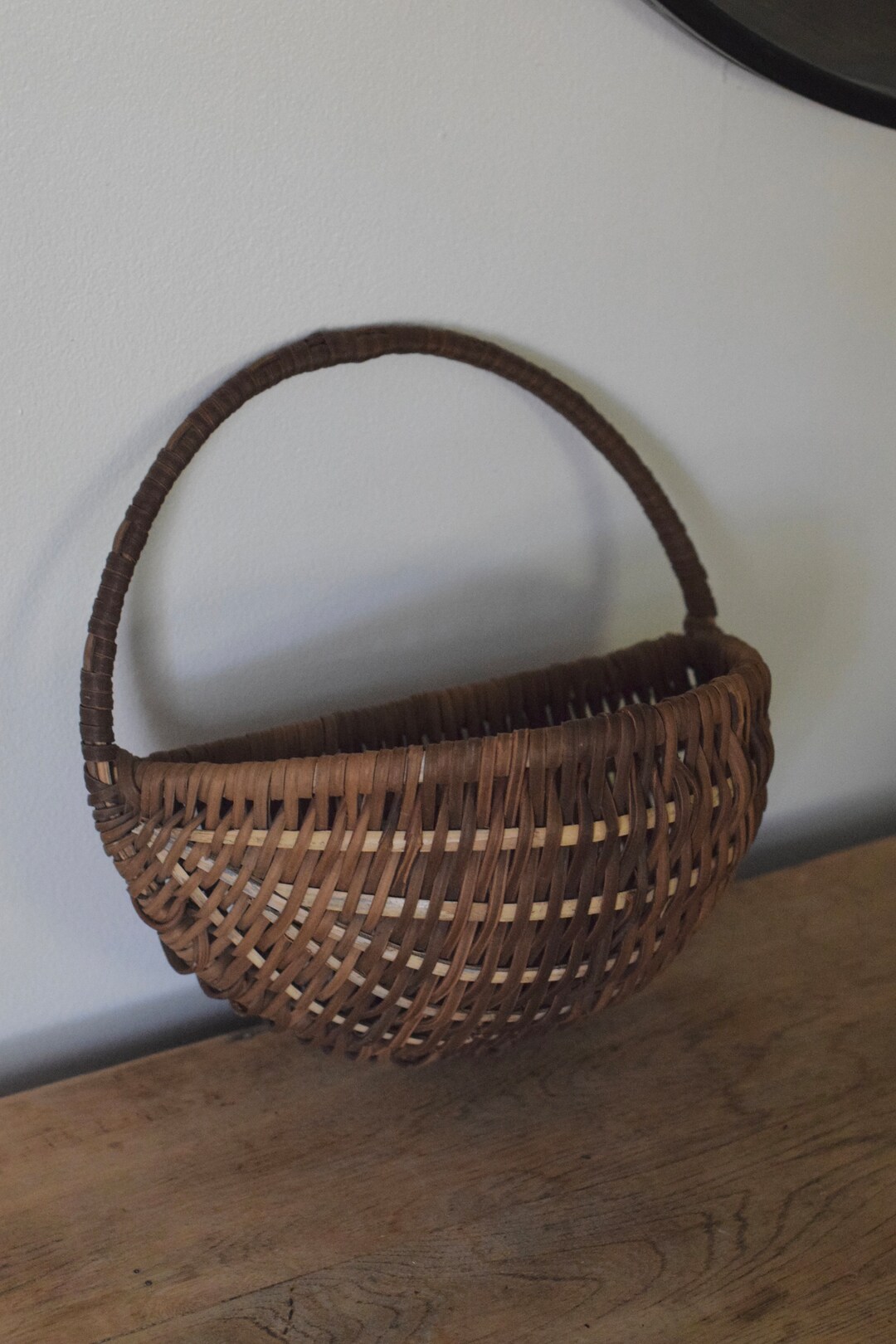 Vintage Wicker Hanging Basket for Wall or Hook Etsy