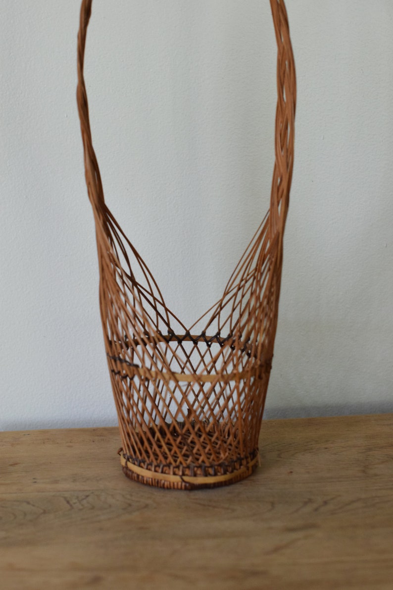 Vintage Wicker Wine Basket Carrier Vessel Tall 16 Etsy