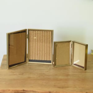 Set of 2 bifold mini table top Vintage brass gold picture frames  bifold small miniature photo frames