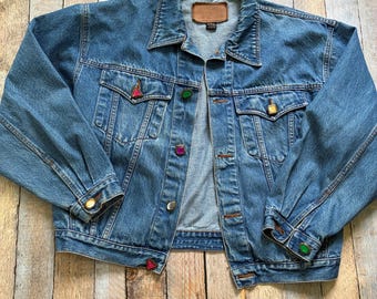 90s Retro Denim Jacket Oversized Size J Jewel Gems Buttons The Limited Throwback