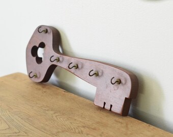 Handmade Key shaped key holder solid  wood with hooks 12.5”