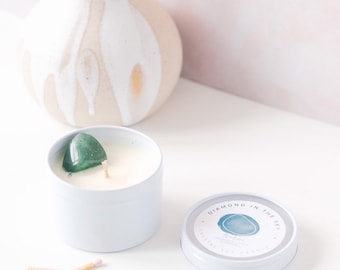 Aventurine Crystal Soy Wax Vegan Tranquility Tin Candle ; 15 hours burn time