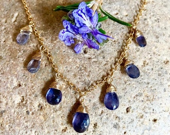 Iolite gemstone gold necklace