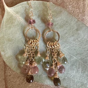 Tourmaline gemstone gold handmade chandelier earrings