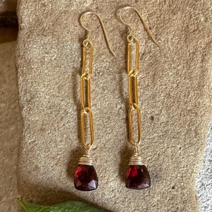 Garnet gemstone gold handmade dangle earrings
