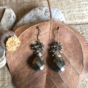Pyrite gemstone silver handmade dangle earrings