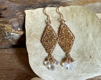 Gold Karen hill tribe beads and moonstone gemstone gold dangle earrings