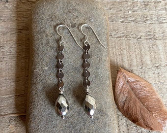 Pyrite gemstone silver dangle earrings