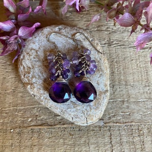 Amethyst gemstone silver handmade dangle earrings