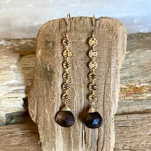 Smoky Quartz gold handmade dangle earrings