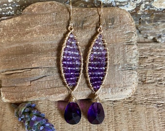 Amethyst gemstone gold hoop earrings