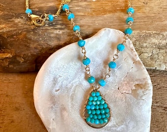 Turquoise gemstone gold pendant necklace