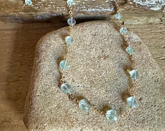 Aquamarine gemstone gold handmade necklace