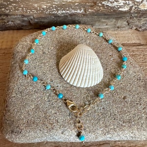 Turquoise gemstone gold handmade anklet