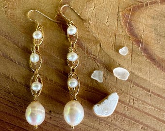 Orecchini Pendenti A Goccia Con Perle Verdi E Foglia - Boho Lunghi In Lega, Gioielli Donna - 4