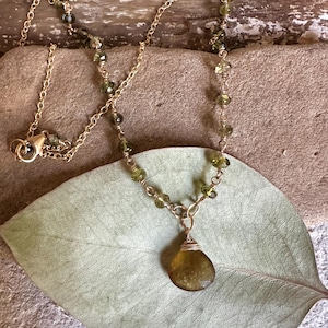 Green tourmaline gemstone gold handmade pendant necklace