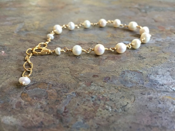 Freshwater pearls gold statement bracelet | Etsy