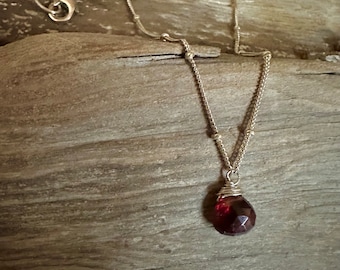 Garnet gemstone silver handmade pendant necklace