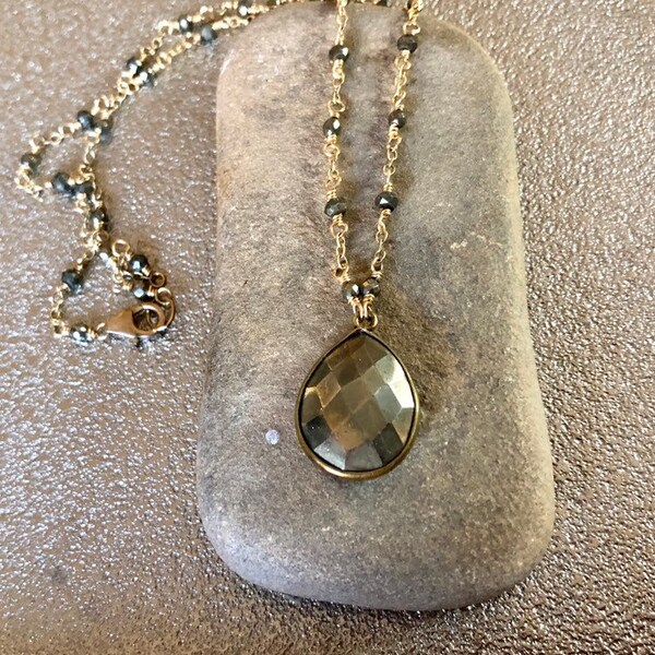 Pyrite gemstone gold pendant necklace