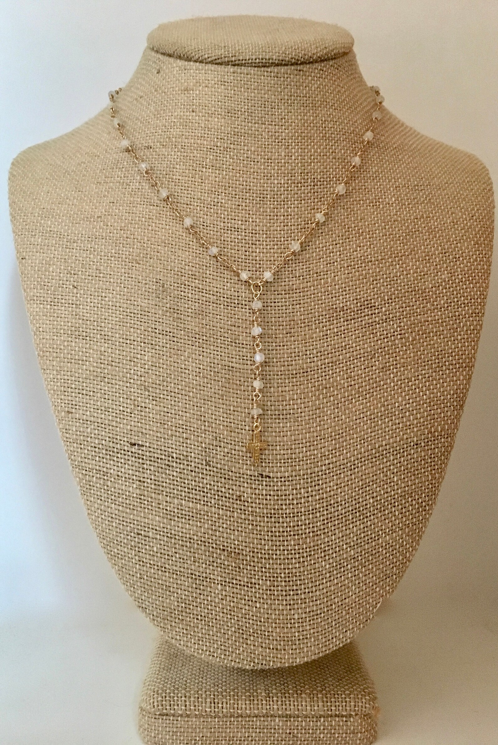 Moonstone gemstone gold rosary style necklace Etsy
