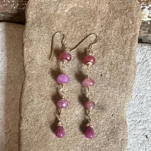 Ruby gemstone gold handmade dangle earrings image 3