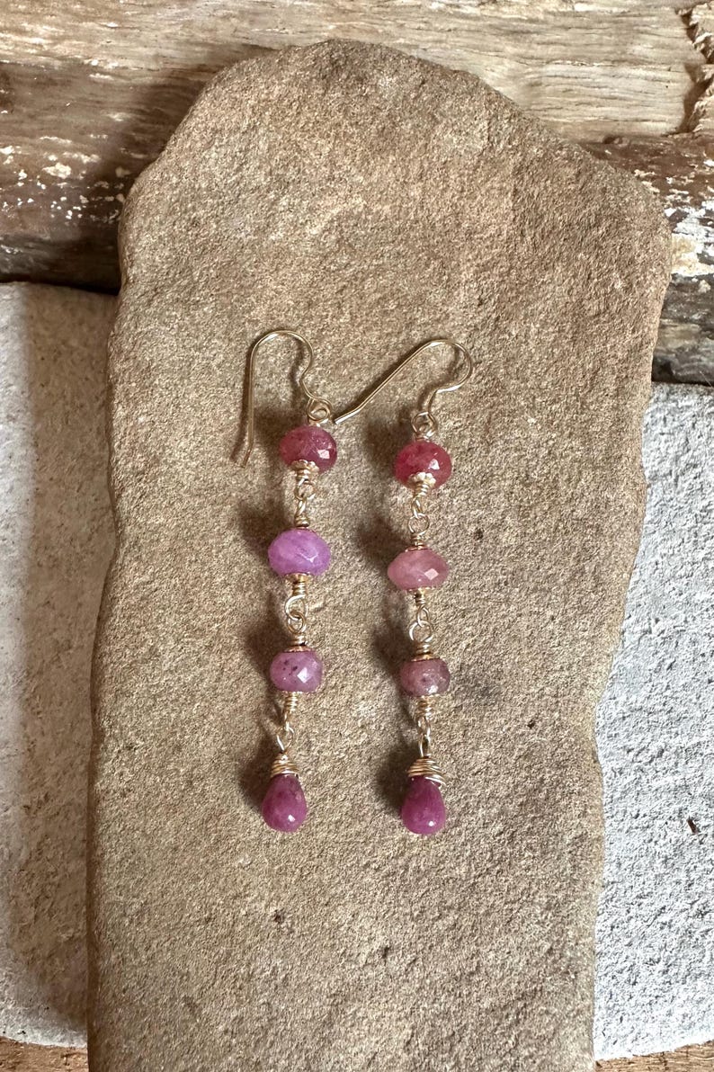 Ruby gemstone gold handmade dangle earrings image 3