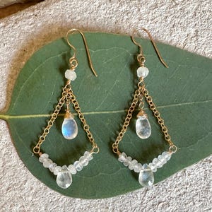 Moonstone gemstone gold handmade chandelier earrings