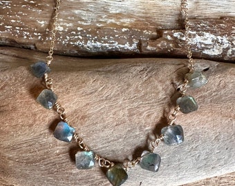 Labradorite gemstone gold necklace