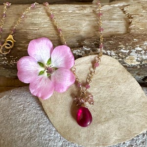 Pink tourmaline and rubellite gemstone gold handmade pendant necklace