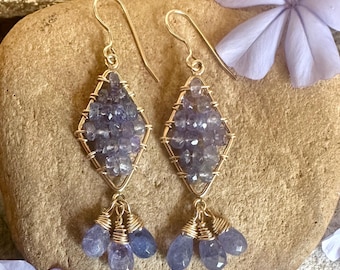 Tanzanite gemstone gold handmade dangle earrings