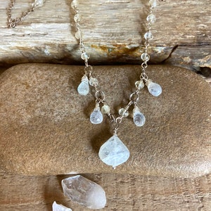 Moonstone and light citrine gemstone handmade sterling silver necklace