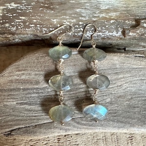 Labradorite gemstone gold handmade dangle earrings