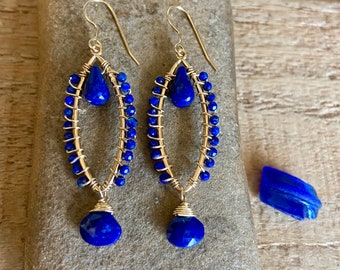 Lapis gemstone gold hoop earrings