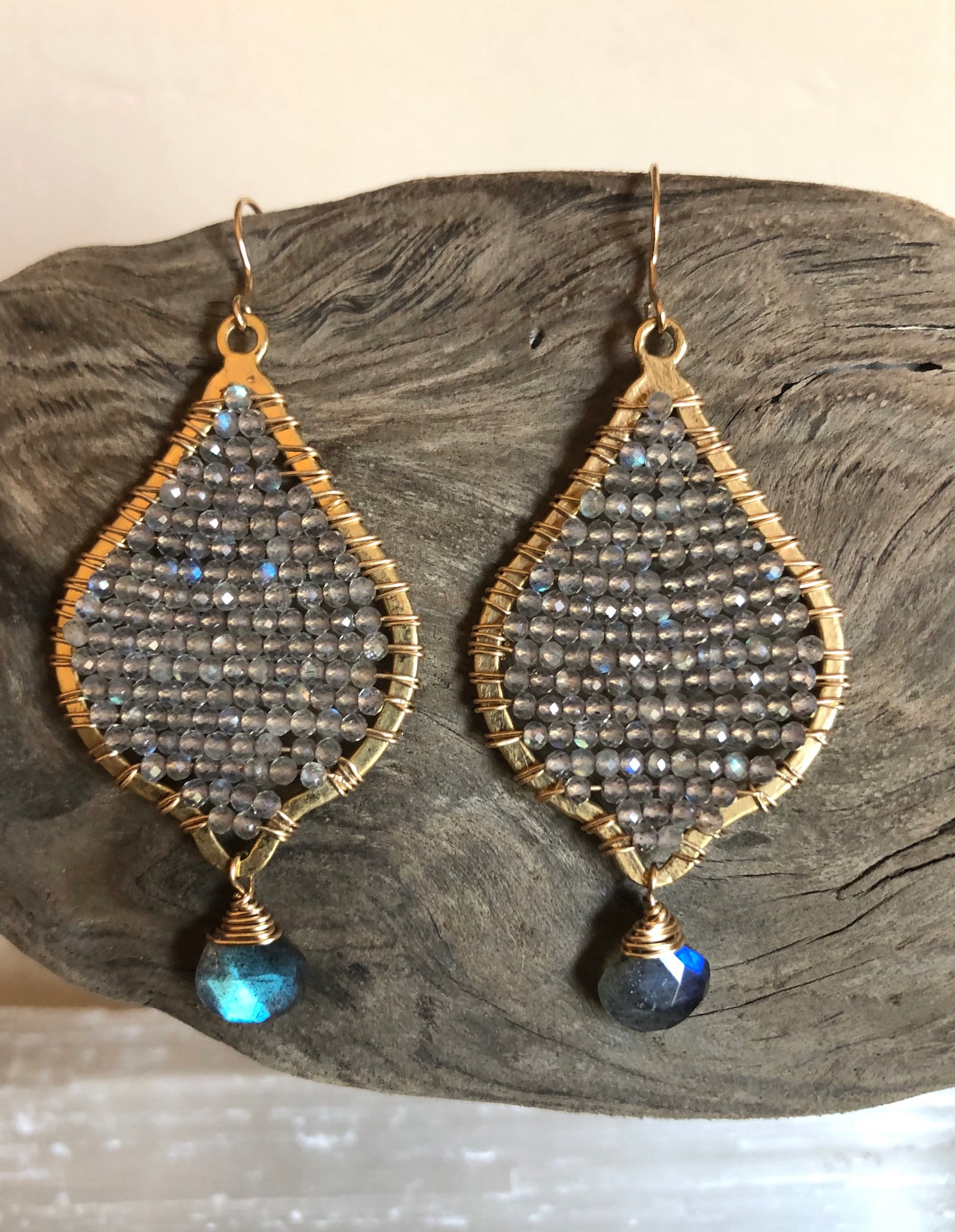 Gold Hoop Statement Earrings With Faceted Labradorite - Etsy