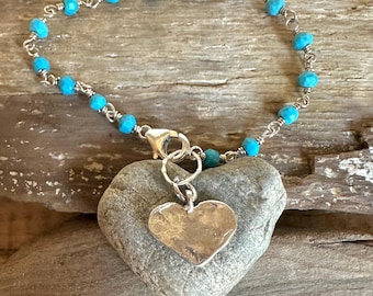 ターコイズハートチャーム ブレスレット サウスウェスタンターコイズミックスメタルハートチャームブレスレット