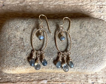 Labradorite gemstone gold handmade dangle earrings
