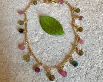 Tourmaline gemstone gold handmade bracelet