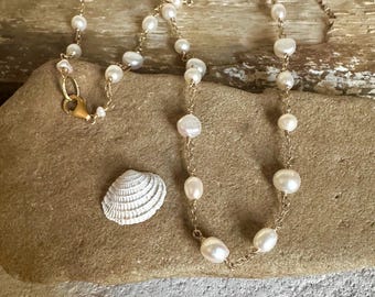 Freshwater pearl gold handmade necklace