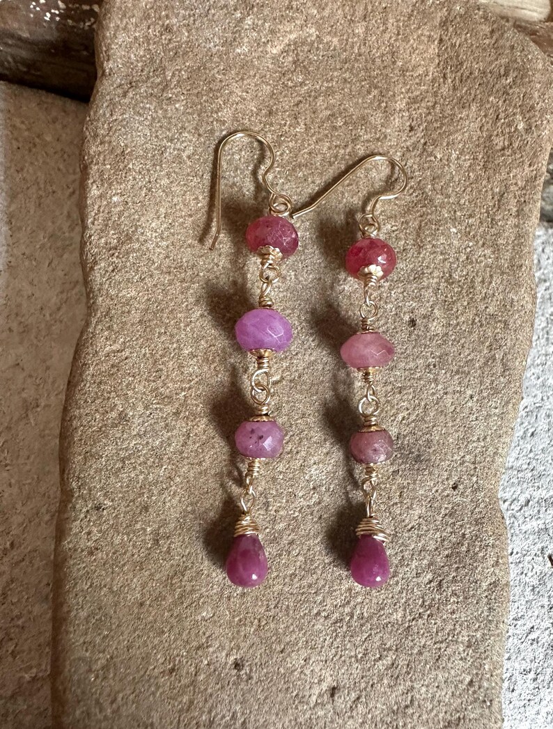 Ruby gemstone gold handmade dangle earrings image 4