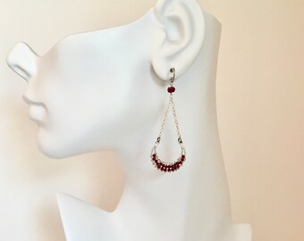 Ruby gemstone sterling silver chandelier earrings