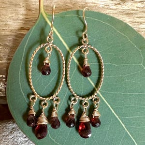 Garnet gemstone gold chandelier handmade earrings
